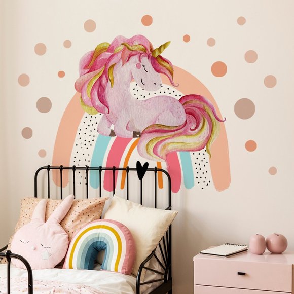 Sleeping Unicorn on Rainbow With Dots Wall Decal - Picture 2 of 4